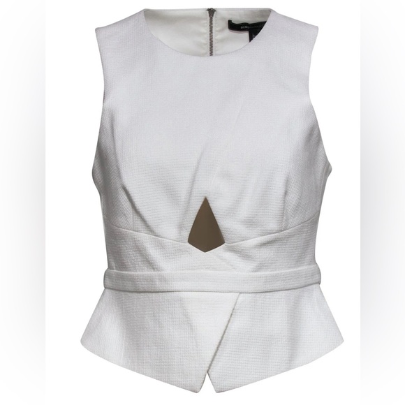 BCBG Max Azria - White Textured "Elley" Peplum Tank W/ Cutout - Picture 1 of 5